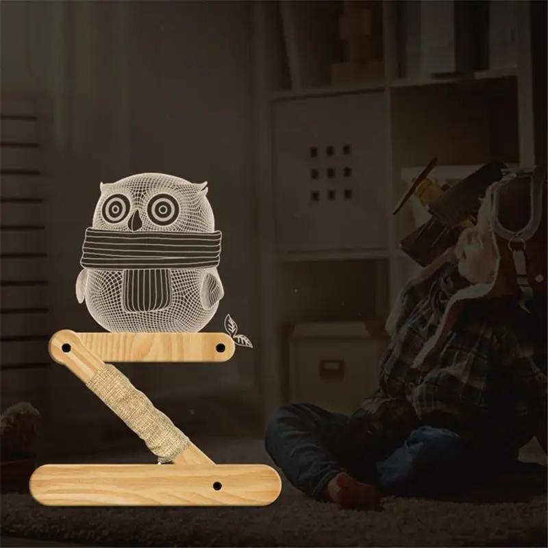 

Creative Owl Wood Lamp Stack Creative Wood Handle Foldable Night Lights New 3D Acrylic Lamp Solid Wood Folding Night Light