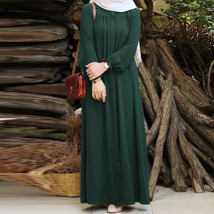 

Cotton and linen casual loose solid long sleeve cardigan long swing dress