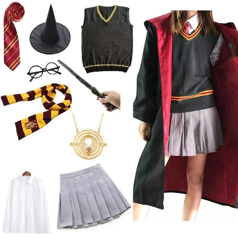 

Children Halloween Slytherin Cosplay Costume Girl Men Women Robe Cloak Cape Sweater Skirt Wizard Magic School Uniform Clothes