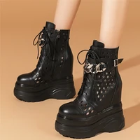 chunky platform creepers women hollow genuine leather high heel ankle boots female high top summer fashion sneakers casual shoes