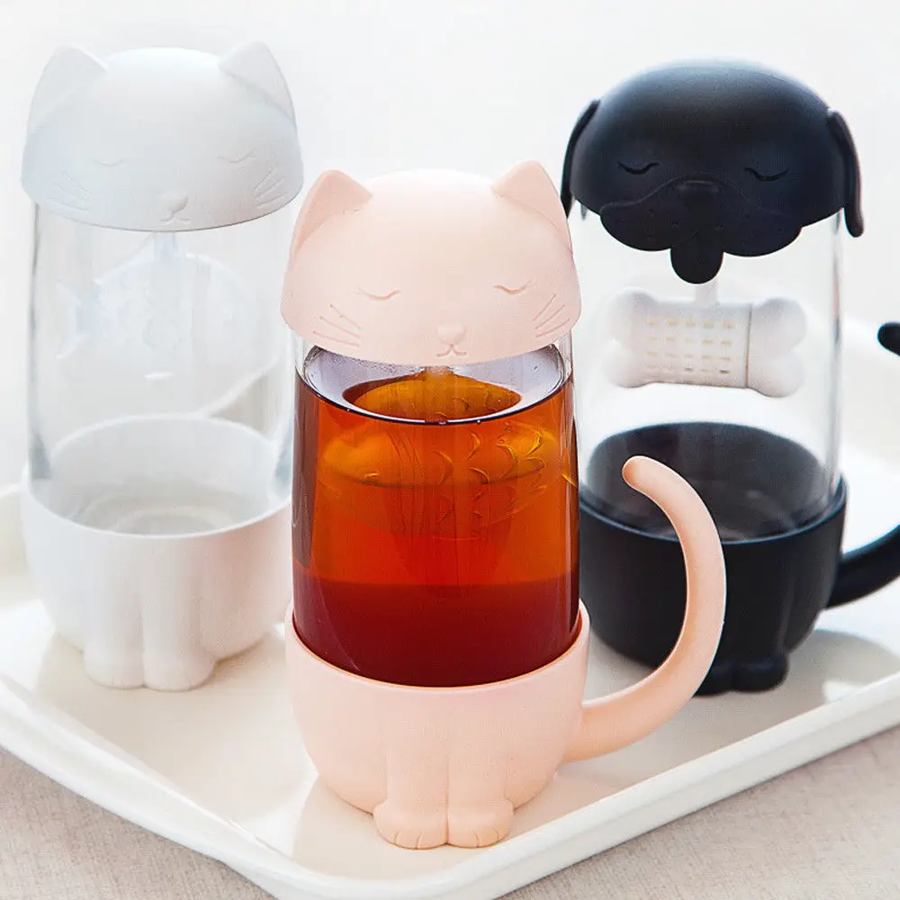 Мультяшный котенок кружка с фильтром стеклянные бутылки для воды чай не скользит