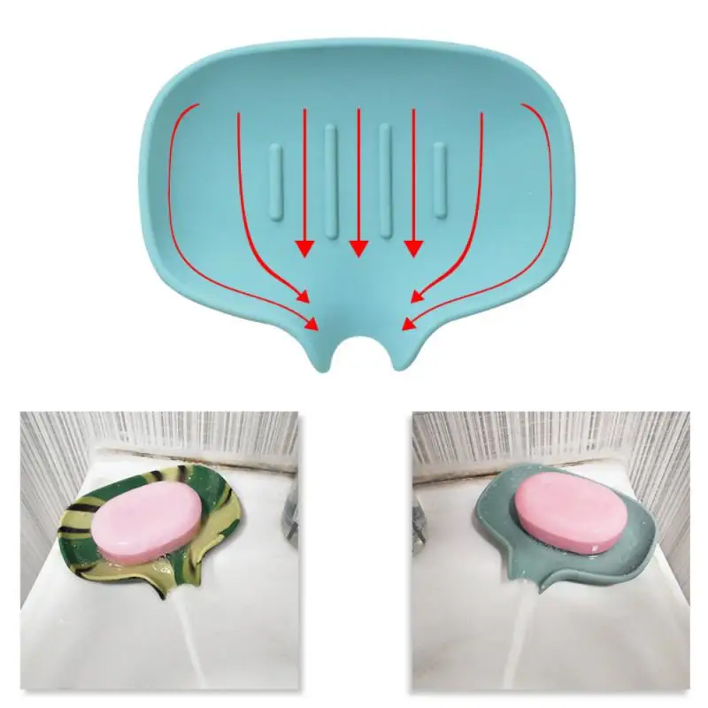 Anti-skidding Soft Silicone Soap Box Bathroom Soap Drain Tray Soap Dishes Plate Soap Kitchen Sponge Holder Bathroom Accessories