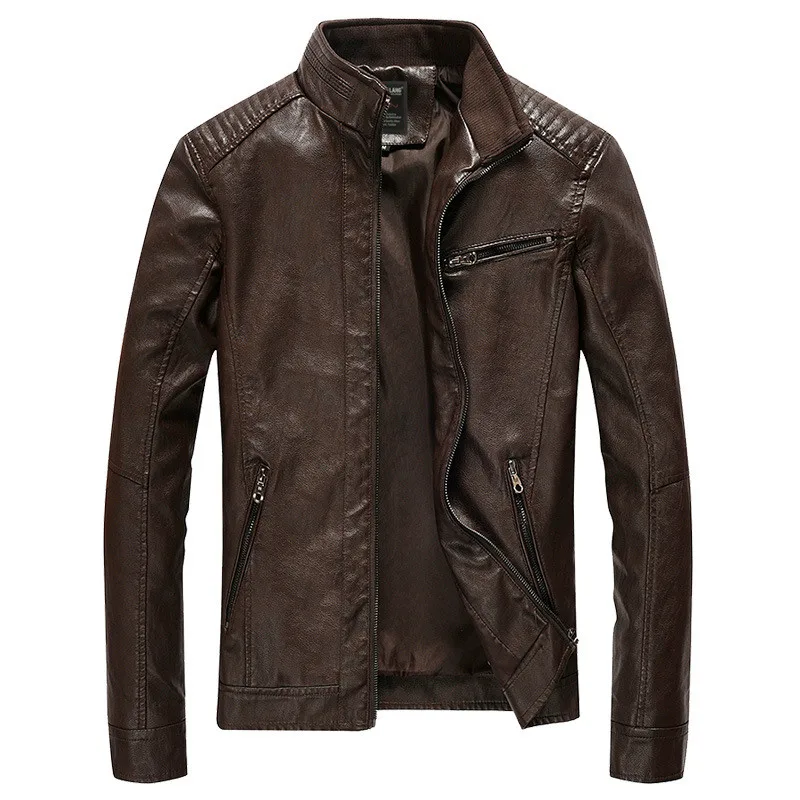Pop Sping Arrival PU Leather Jacket Men Autumn Stand Collar Zipper Vogue Coat Casual Dress DCT-244 | Мужская одежда
