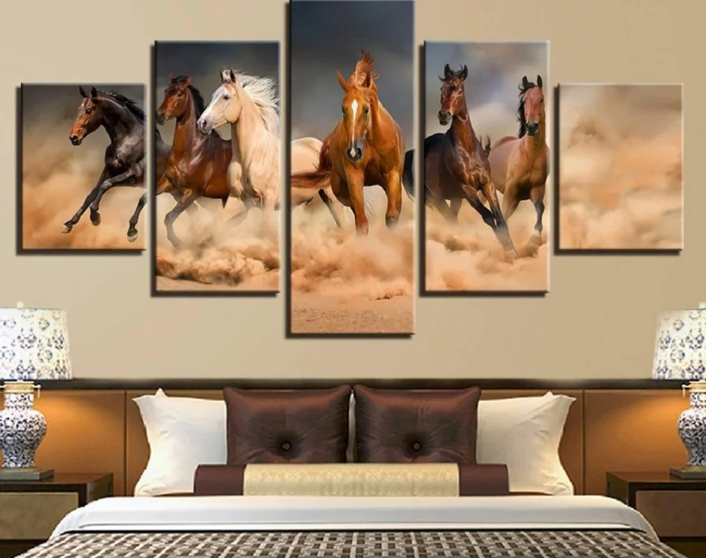 

No Framed Galloping Horses Running 5 piece Wall Art Canvas Print Posters Paintings Painting Living Room Home Decor Pictures