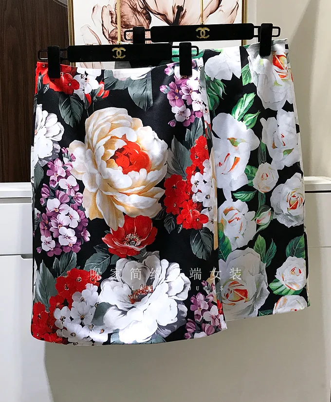 

New without family big fashionable joker gorgeous peony print skirts summer package hip cultivate morality