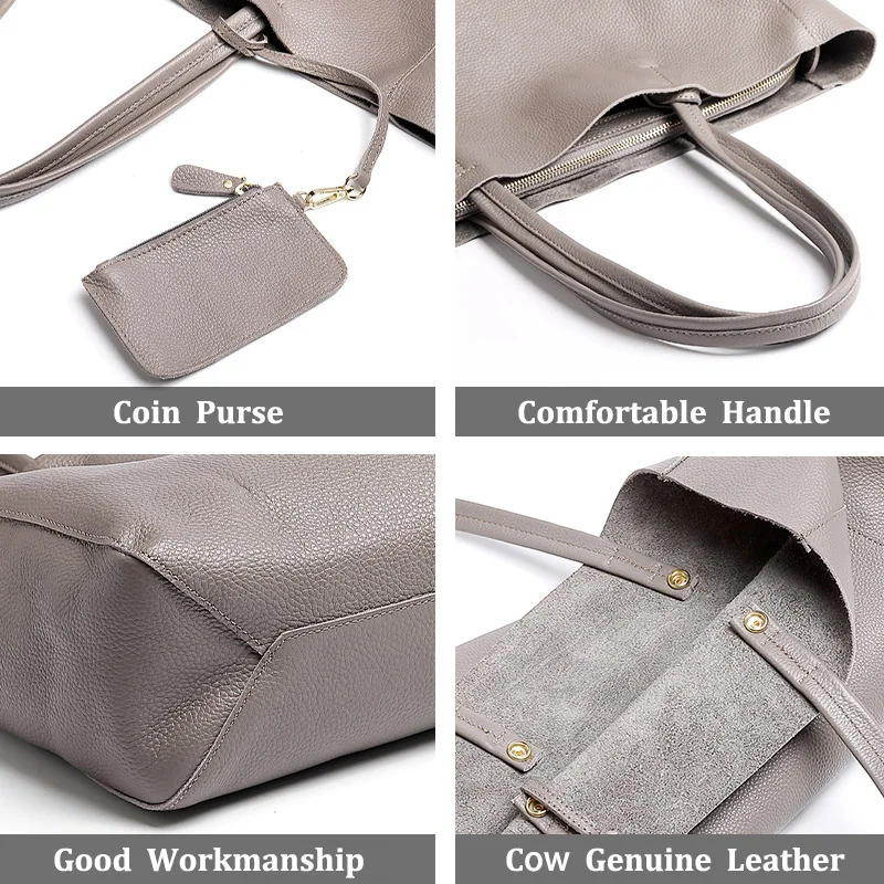 Сумка тоут женская из натуральной воловьей кожи черная/серая/коричневая|Сумки с