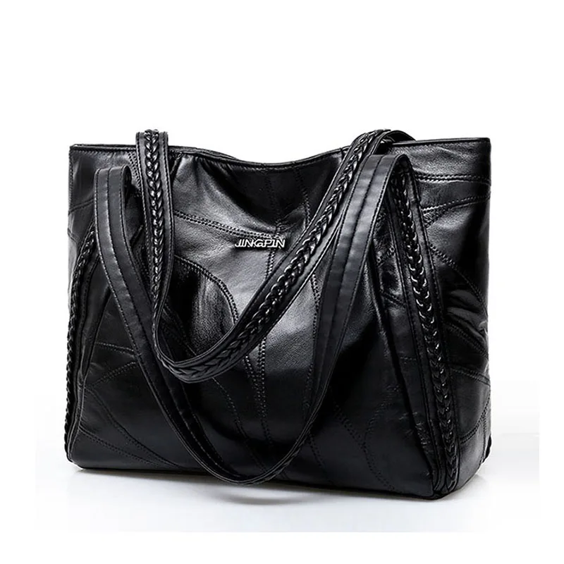 Женская сплошная цветная сумка 2019 дамы новой большой емкости чисто черный тканая