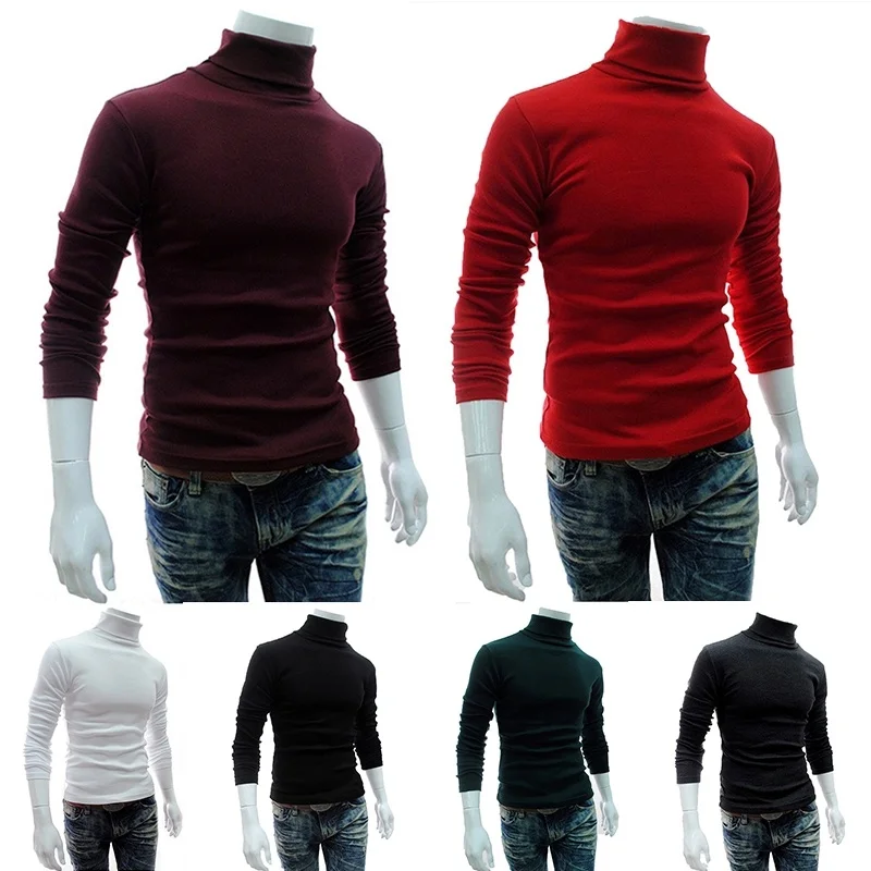 

Men's Turtleneck Top Long Sleeve Knitted Slim Stretchy Pullovers Male Winter Solid Basic Top Men Clothing Underwear Top