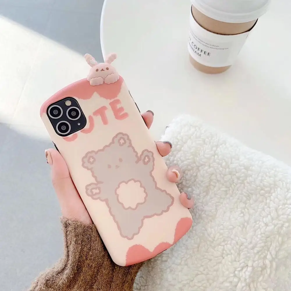 Мультяшный милый маленький медведь кролик лежа на чехол для телефона iPhone 11 Pro Max X