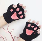 Женские плюшевые перчатки с кошачьими лапами и медведем, зимние рукавицы без пальцев с милым котенком из искусственного меха, перчатки для рождества, Хэллоуина для женщин и девушек