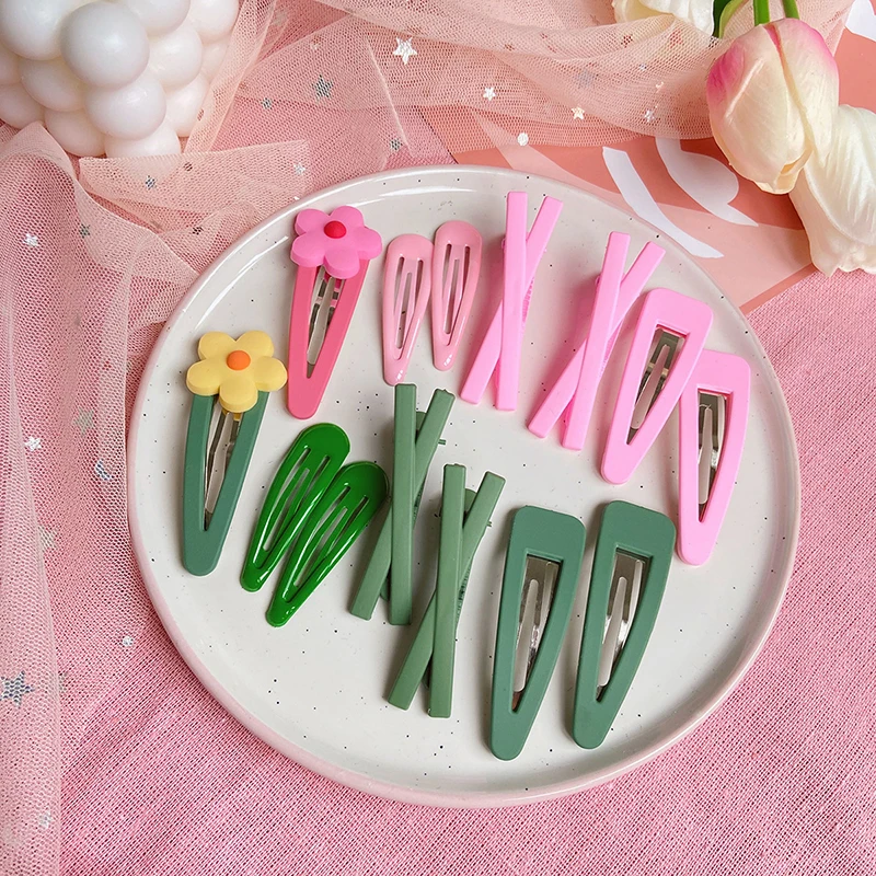 Зеленый Розовый Цвет с цветочным принтом и героями мультфильмов заколки для