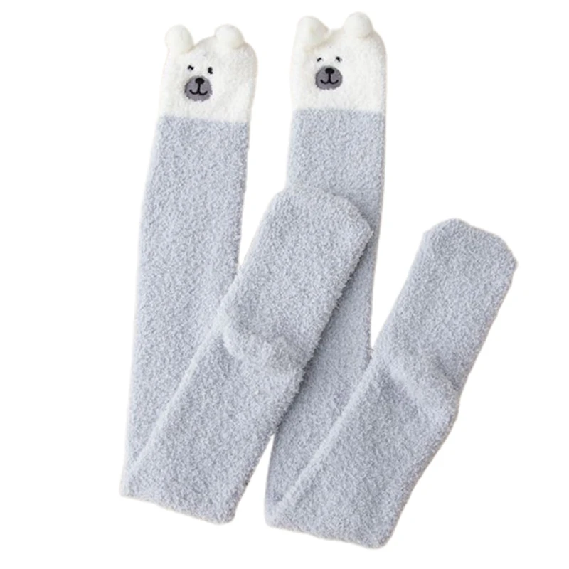 Женские пушистые чулки до бедра с мультяшным рисунком длинные зимние теплые выше