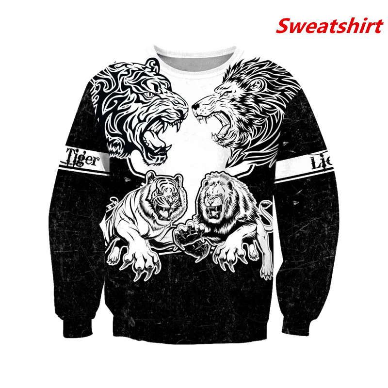 

The most fashionable autumn winter Sweatshirt Lion vs Tiger Warrior Tattoo 3D print Unisex casual Zip Hoodie Hoodie