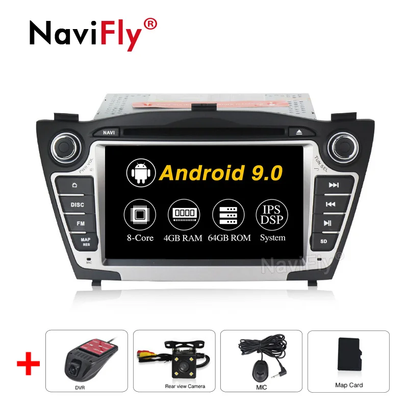 4G RAM 64G ROM NaviFly чистый Android9.0 ips DSP 4G wifi Автомобильный gps навигатор для hyundai Tucson IX35 автомобильный dvd-плеер Радио Аудио BT Камера просмотра - Цвет: 4G RAM 64G ROM
