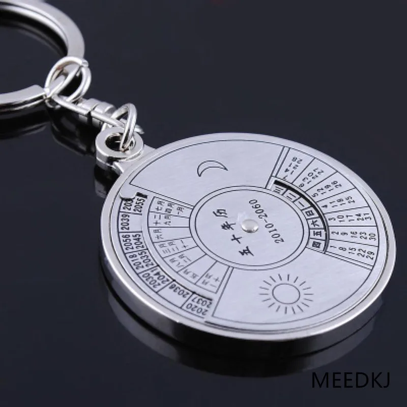 

Mini Unique Perpetual Calendar Metal Keyring Sun Moon Carvingalendar Key Ring Creative Gifts Keychain schedule