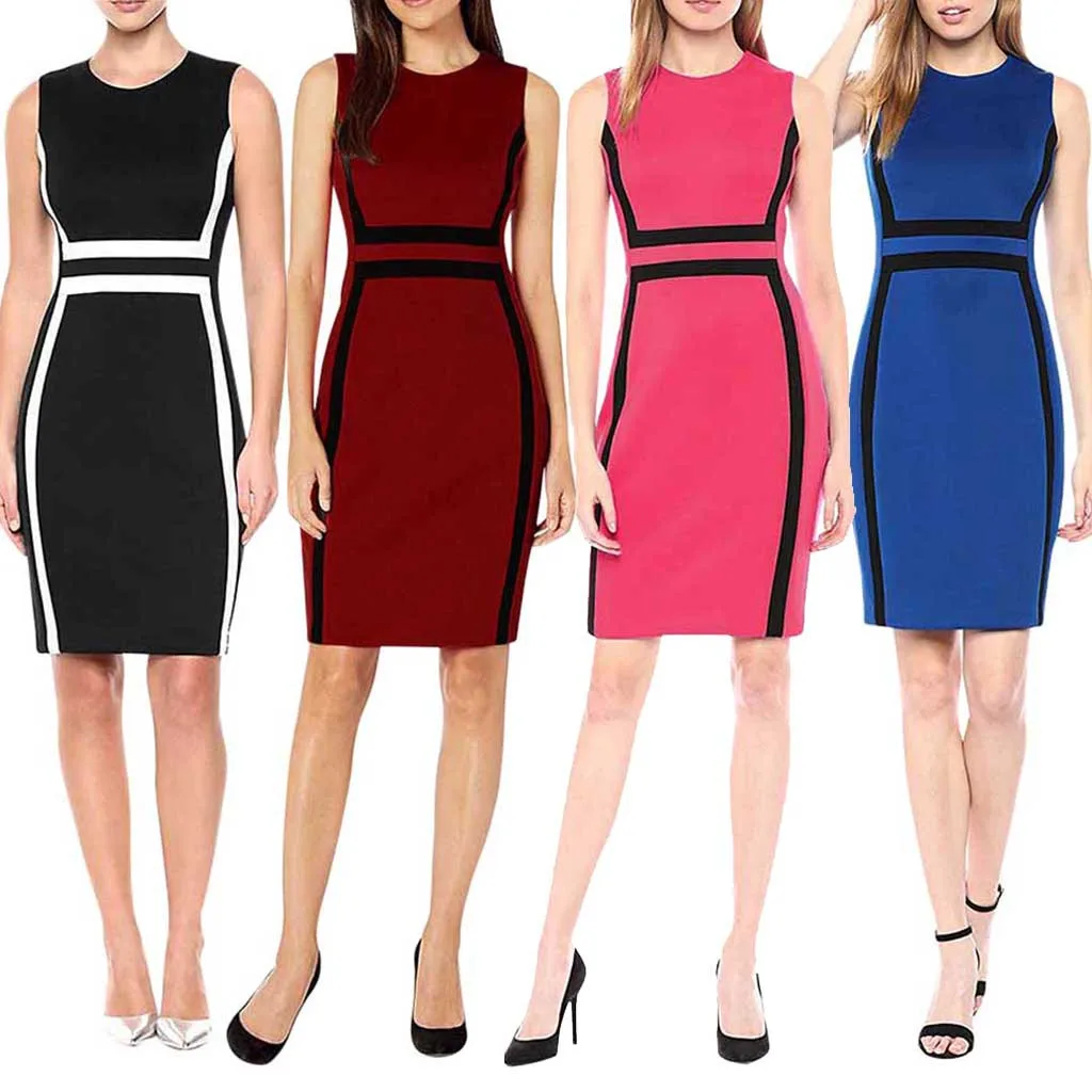 Женское летнее платье с круглым вырезом контрастного цвета профессиональная