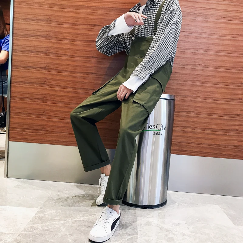 

Ins Hot Men's Loose Overalls Ankle-length Safari Style Pants Casual Trousers Students Gray Army Green A37