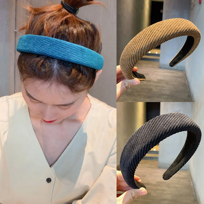 

2021 Sweet Classic Corduroy Headband Korean Version Temperament Headband All-match Check Headband Retro Leisure Hair Accessories