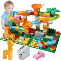 compatible duplo marble race run animal slide big size building blocks funnel maze balls diy figures bricks toys for children