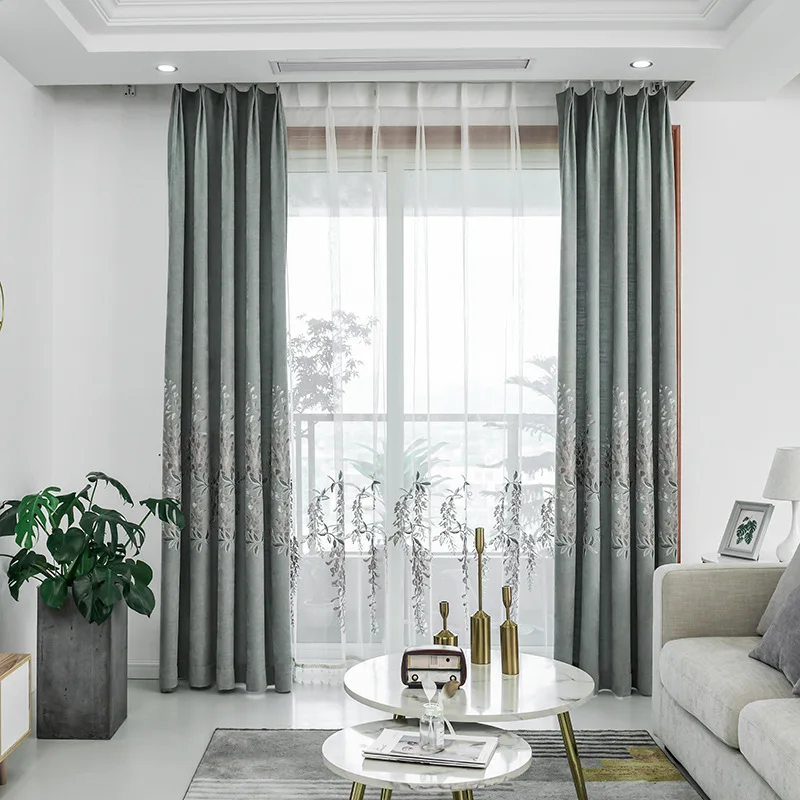 

Light Luxury Elegant Modern Minimalist Wisteria Flower Embroidery Cotton Linen Curtains for Living Room Bedroom High Shading