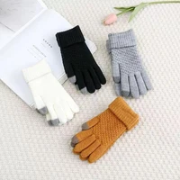 winter warm touch screen gloves women men warm stretch knit mittens imitation wool full finger female thicke gloves