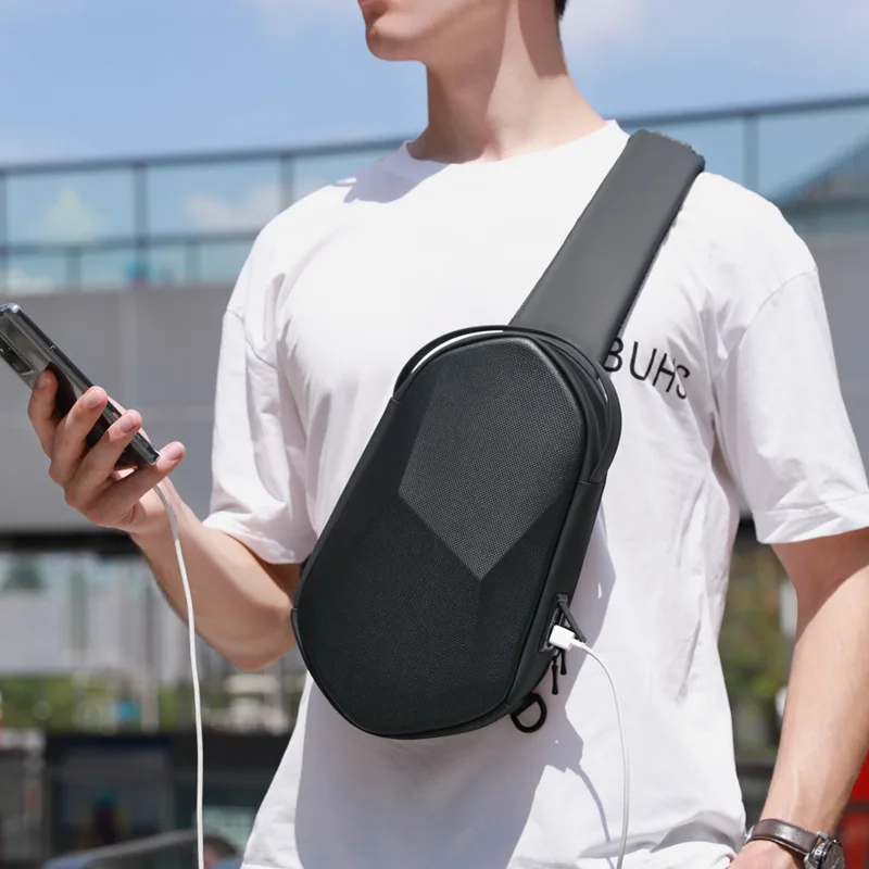 Street Casual Style Messenger Bag Men's Shoulder Bag Black USB Rechargeable Waterproof Leisure Travel Bag Sports Bag