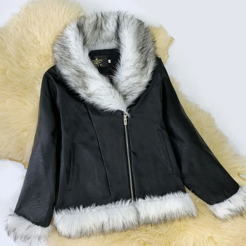 Black Faux Fur Coat Short Turn -down Collar Women Coats and Jacket Winter Furry Casual Fashion Winter Slim Outwear Real Photos