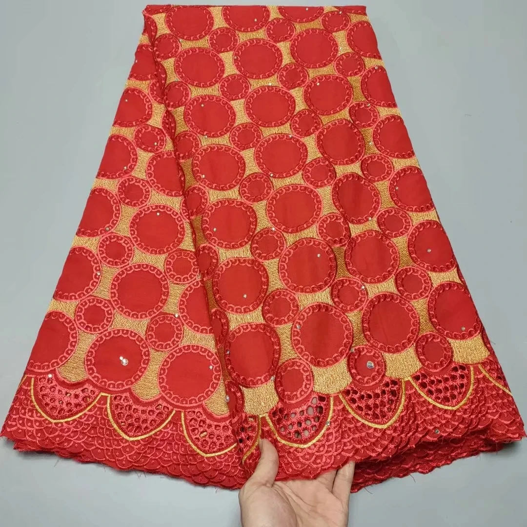 

5 yards Swiss Voile Lace Embroidered 2021 African Lace Fabric Stones Swiss Voile 100% Cotton Lace Fabric For Clothes