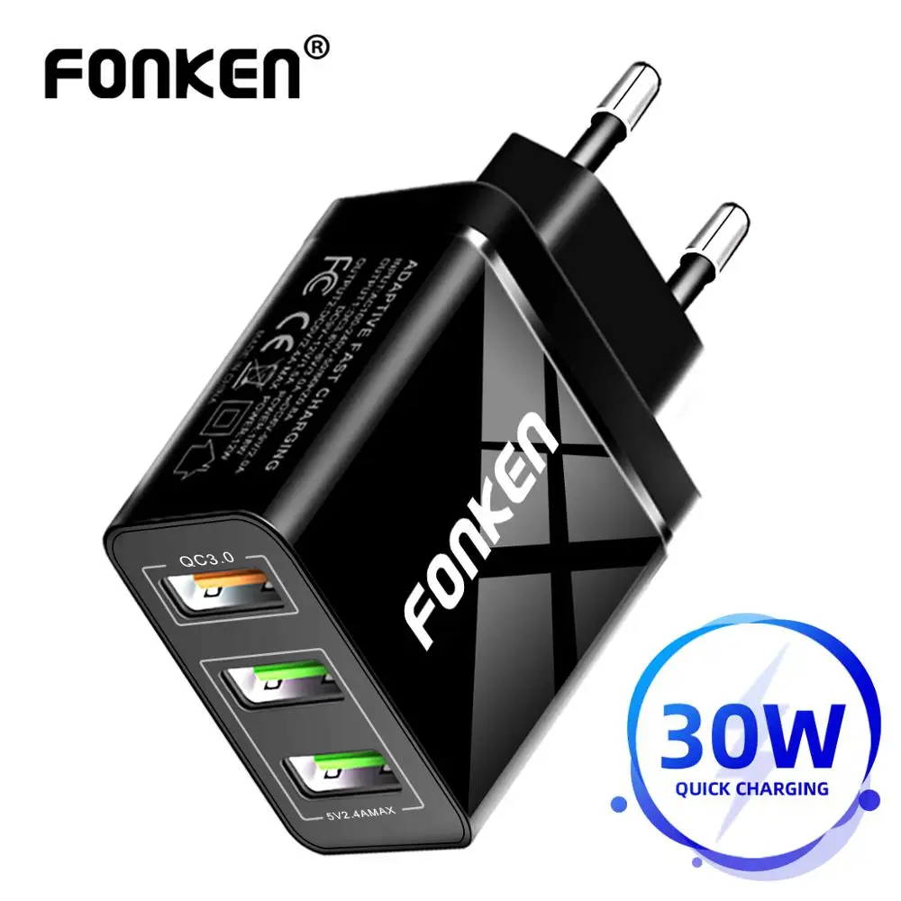

FONKEN USB Charger Quick Charge 3.0 Fast Charger 3 Port QC3.0 QC2.0 Charging for Phone Mobile Tablet Multi Wall Adapter