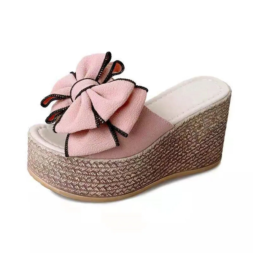 

Women's Bowknot Sandals 2021 Summer New Cute Open Toe Ladies Wedge Comfortable Dress Beach Slippers 35-40 Female Platform Shoes