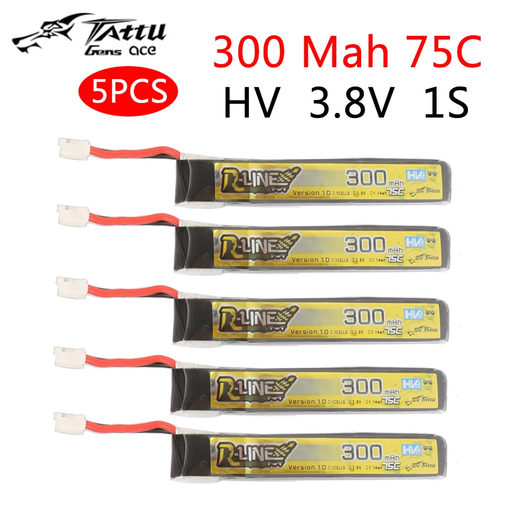TATTU Lipo Battery 300mAh 3.8V 75C 1S with BT2.0/PH2.0 Plug Connector for RC FPV Racing Drone Quadcopter