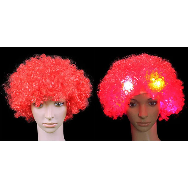 1pcs red wig Потрясающая Взрывная головка светодиода, мигающие вьющиеся волосы, парик для фанатов, вечерние шапки, светящиеся, на день рождения, на Рождество, на год, парик - Цвет: 1pcs red wig