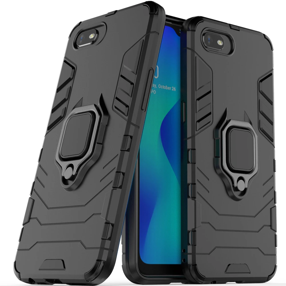 Чехол для OPPO Realme C2 противоударный металлический держатель кольца на палец