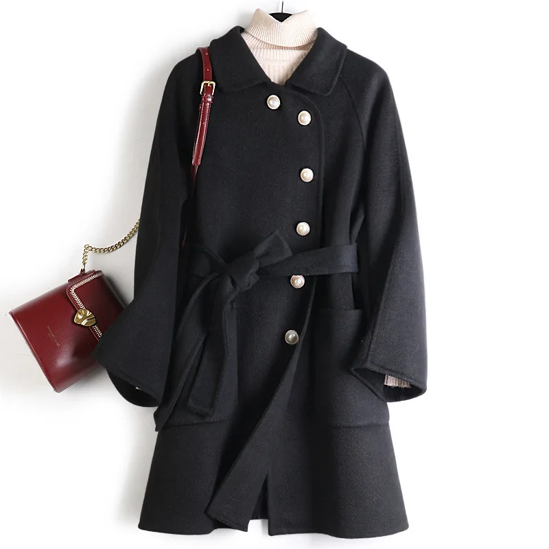 

net red small fragrance double face wool coat women's middle and long doll collar manufacturer's off season wholesale