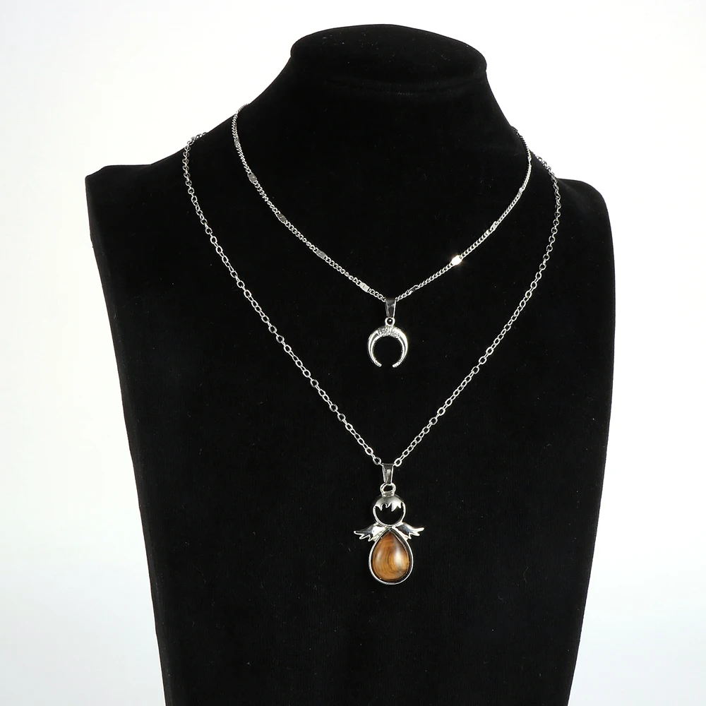 Женская розовая подвеска в виде кристалла с крыльями ангела из натурального