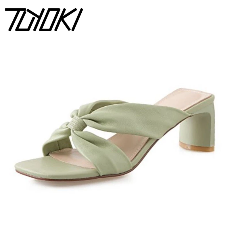 

Tuyoki New Fashion Women High Heel Sandals Green Summer Shoes Woman Thick Heel Vacation Daily Woman Footwear Size 33-40