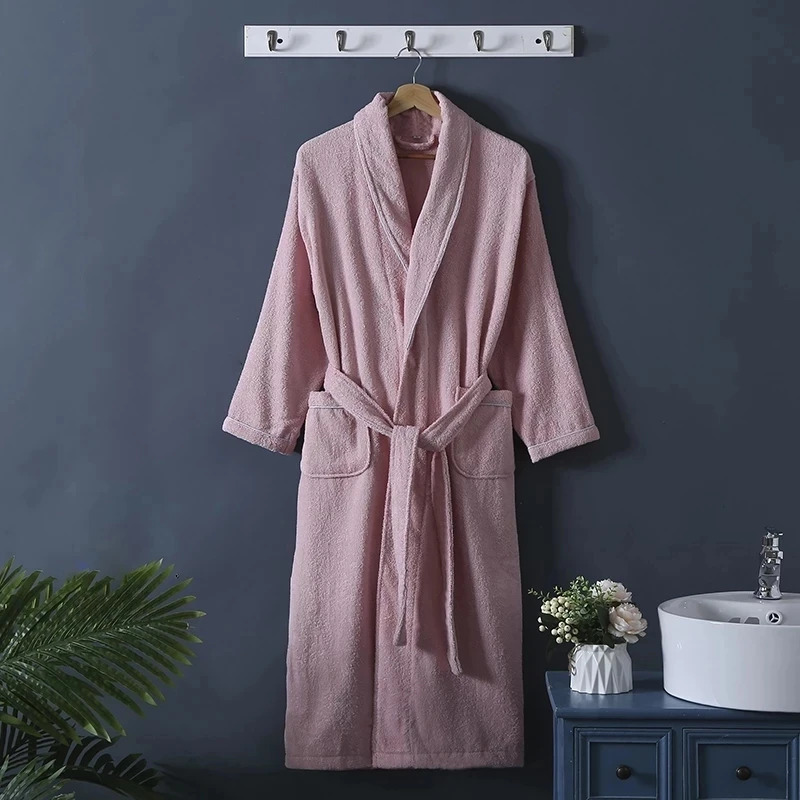 Terry Towel Bathrobe Sleepwear Robe Women Men's Long Bath Robes Couple's Dressing Gown Sleep Gown 100% Cotton Terry Robe Kimono