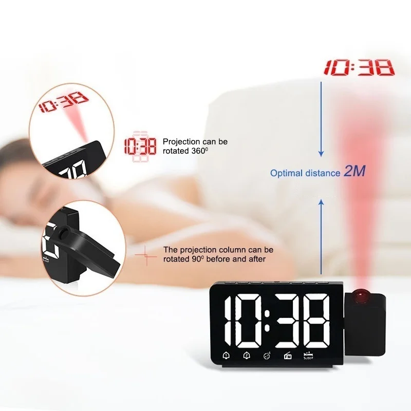 Светодиодный цифровой будильник с проекцией времени функция повтора fm-радио