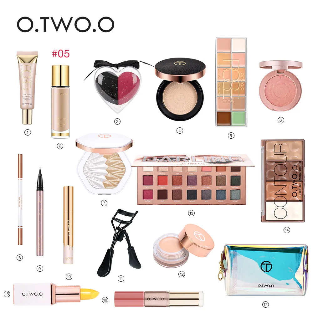 foundation color 5 O.TWO.O 17 шт. полный набор макияжа с тональным кремом Румяна хайлайтер матовая губная помада Водонепроницаемая подводка для глаз Косметика для век комплект - Цвет: foundation color 5