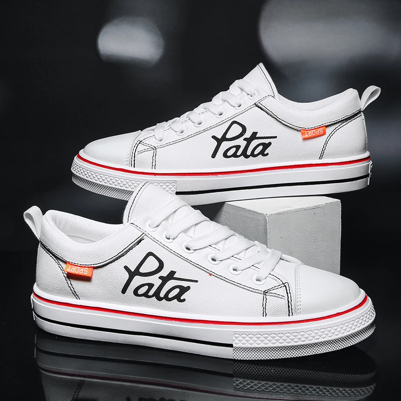 

2021 Men Sneakers Shoes Vulcanized Shoes Solid Color White Canvas Casual Boy Sport Times Vulcanize Light Top Walking Flats Shoes