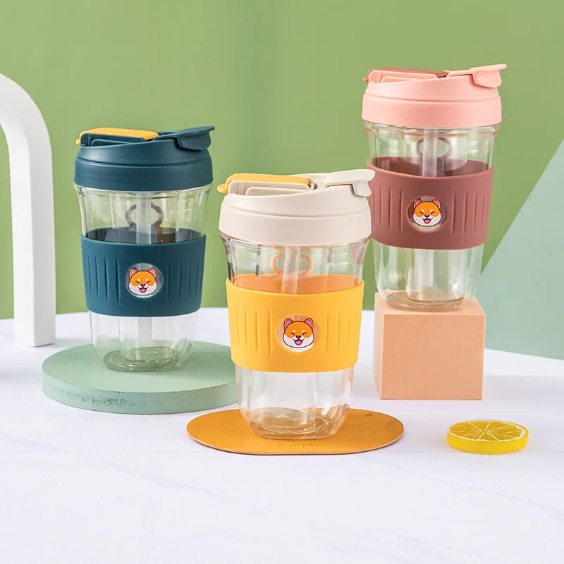 

600ml Coffee Cup Kids Water Bottle Friends kawaii Tazas Originales Reusable Straw Personalized Kids Mug Shiba inu Water Bottle
