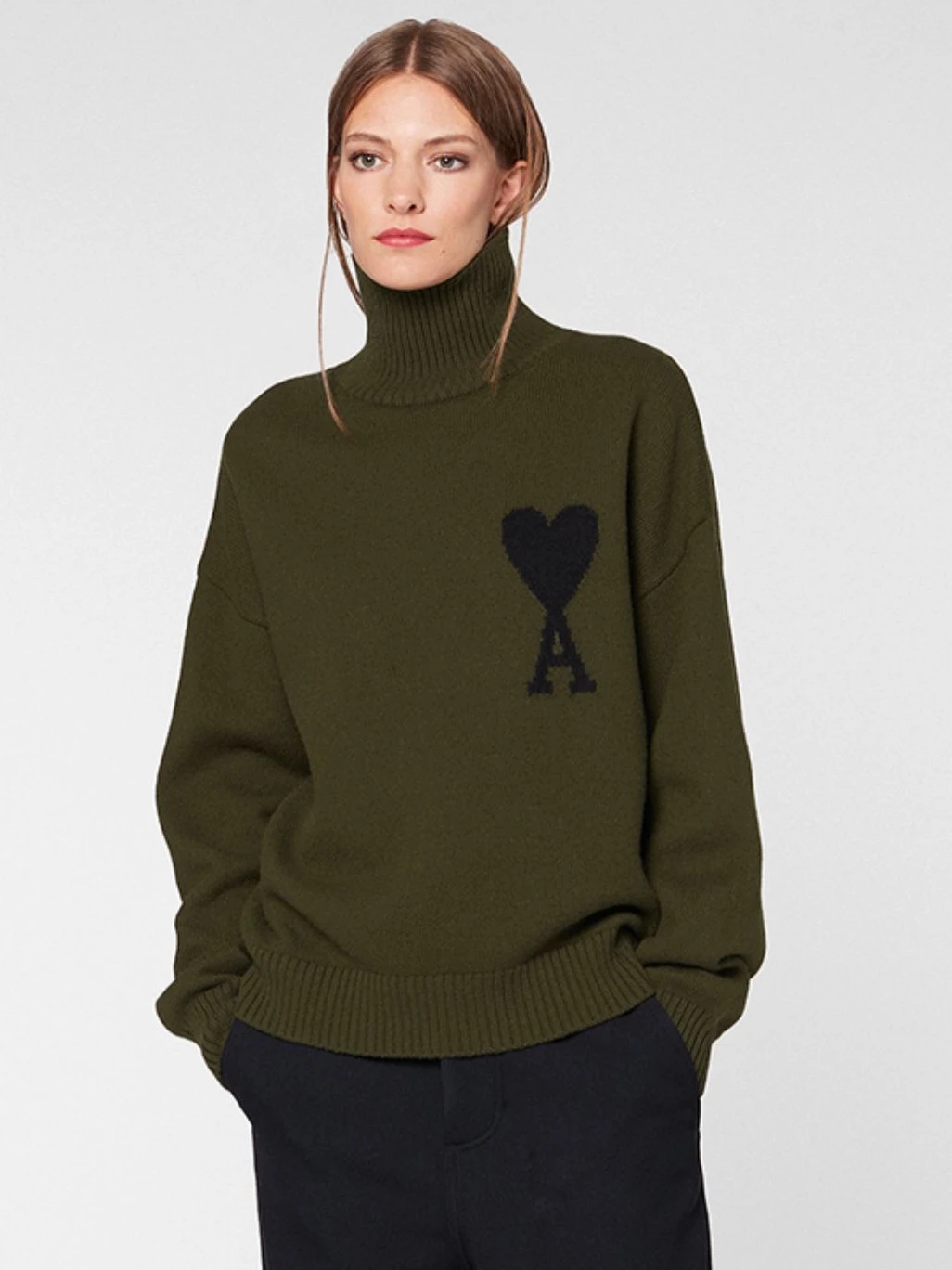 

Fashion Women Men Turtleneck Sweaters Black Love Heart Sweater Wool Clothing Dropship Woman Winter Pullovers Knitted Clothes