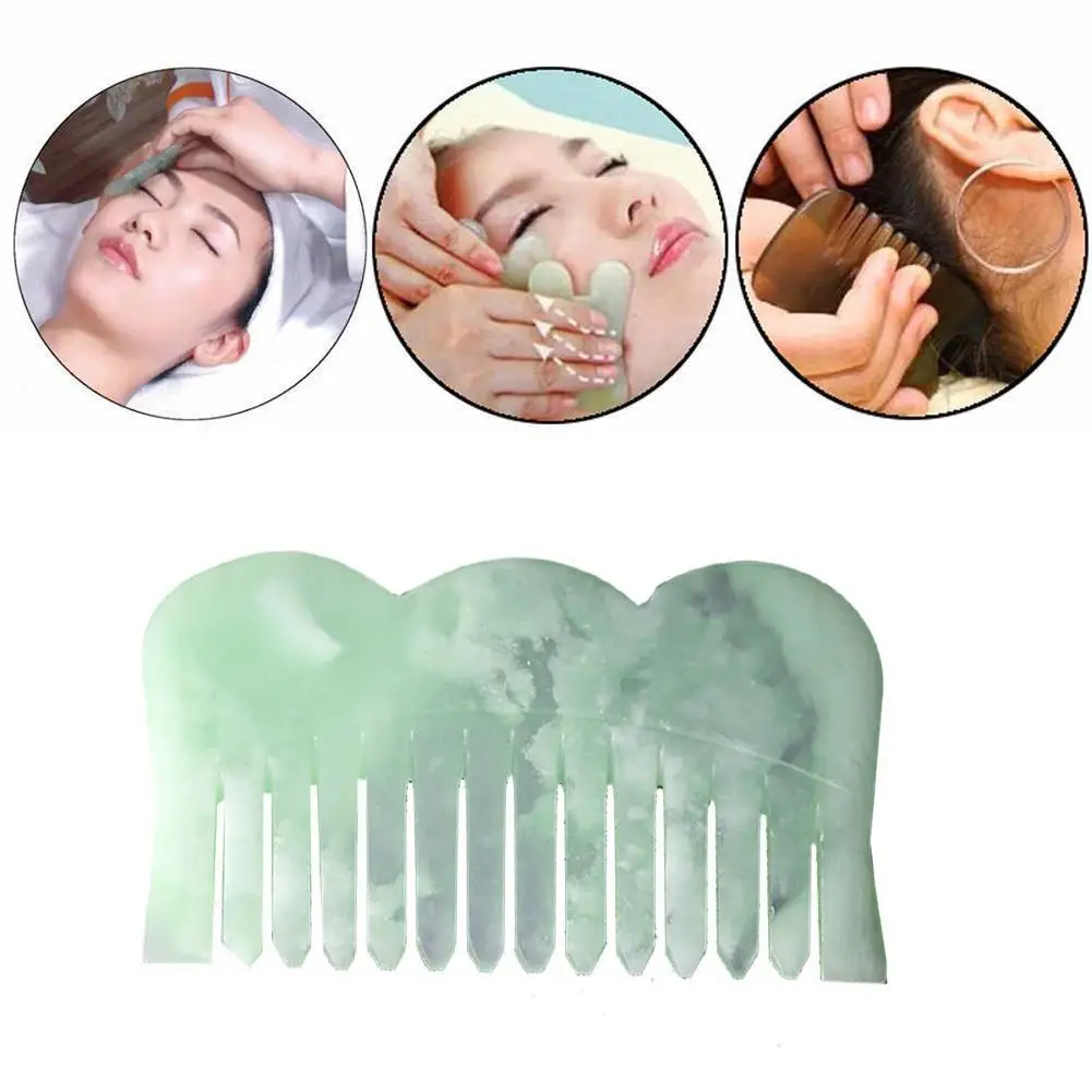 

1Pc Traditional Chinese Nature Jade Comb Massage Spa Acupuncture Head Therapy Trigger Point Treatment On Head Gua Sha Board Brus