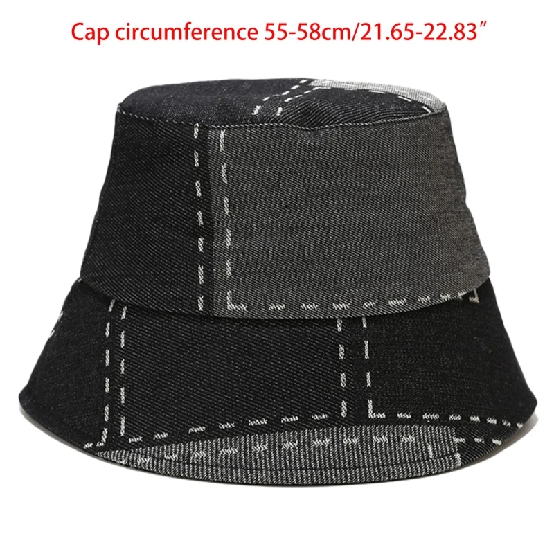 

Women Vintage Washed Denim Spliced Bucket Hat Outdoor Casual Wide Brim Sunscreen Flat Top Packable Panama Fisherman Cap