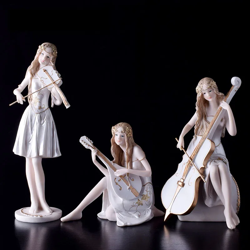 

Nordic Ins Creative Resin Violin Girl Sculpture Ornaments Living Room Wine Cabinet Desktop Furnishings Crafts Valentine Day Gift