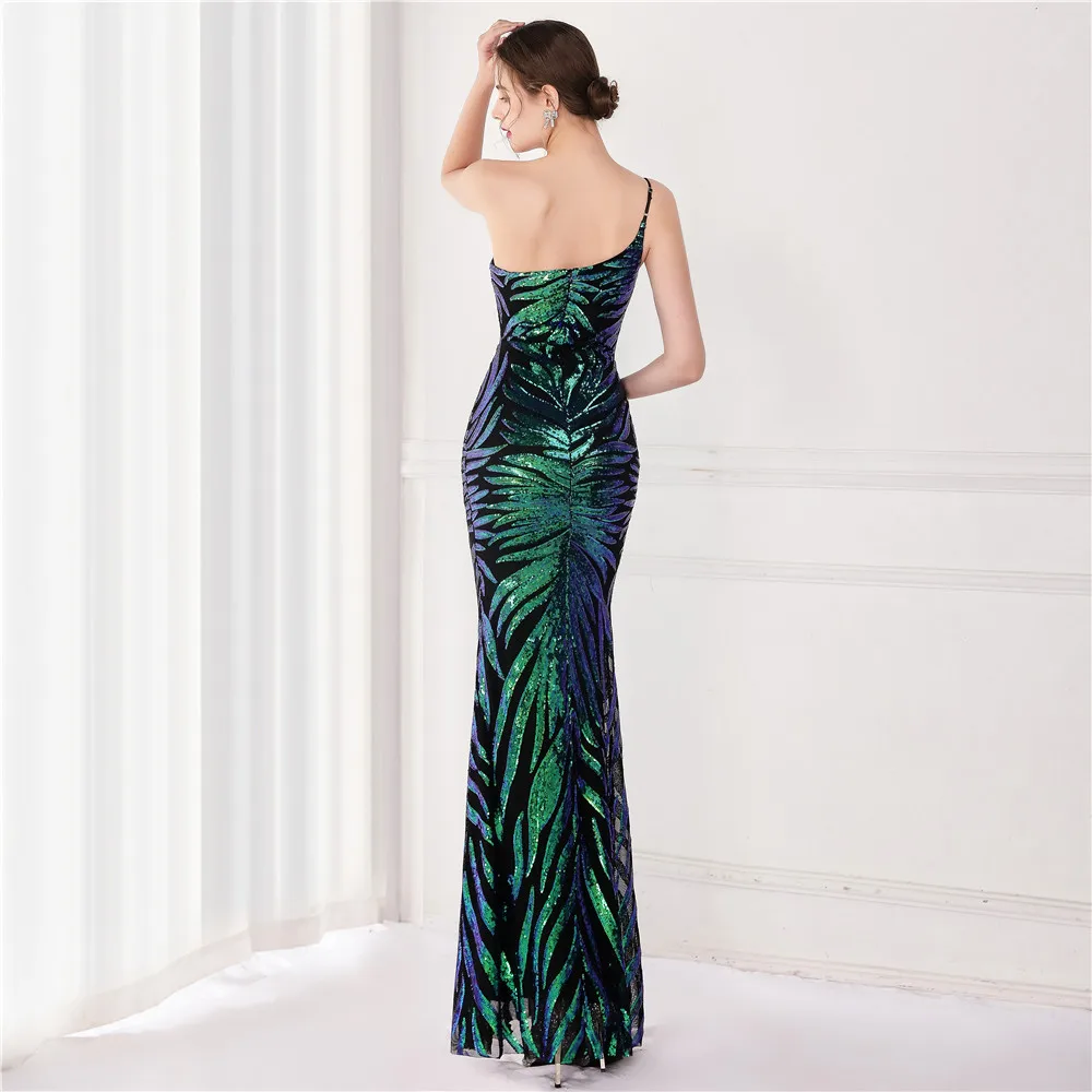 DEERVEADO K19112 Emerald Green Prom Dresses 2021 New One Shoulder Sequin Party For Women Gown Maxi Dress | Свадьбы и торжества