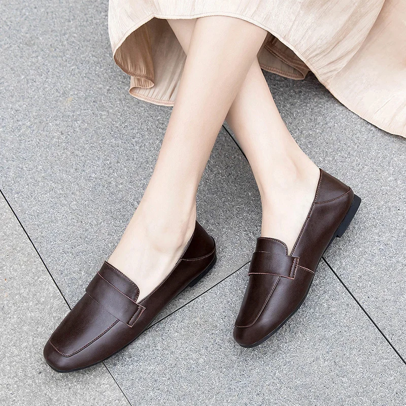 Женская обувь на платформе из натуральной кожи Лоферы без застежки с круглым