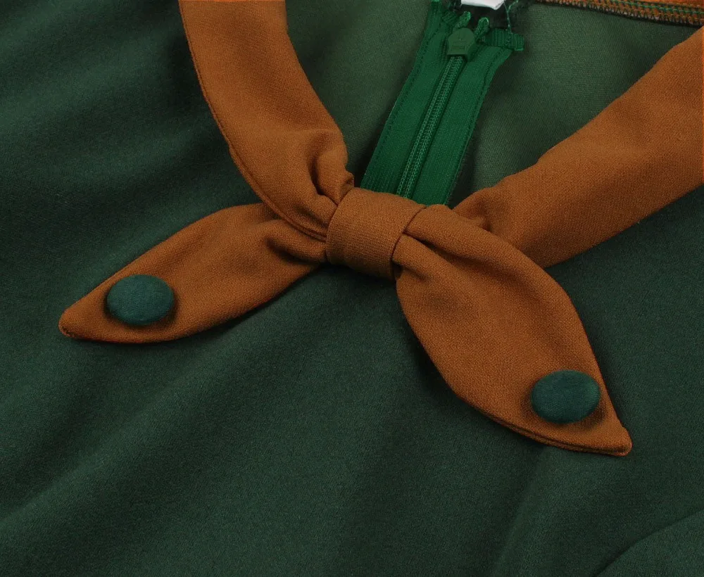 Элегантное однотонное винтажное платье в стиле ретро с цветными блоками 1940 s, цветное платье матроски с завязками на шее, женское рождественское зеленое платье