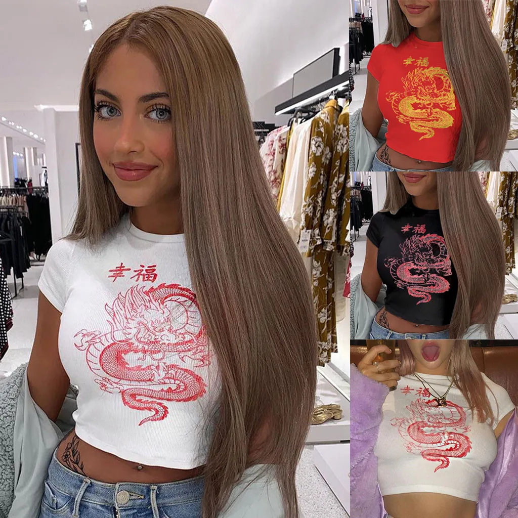 Женский укороченный топ с застежкой Стильная майка-Бюстгальтер вышивкой дракона