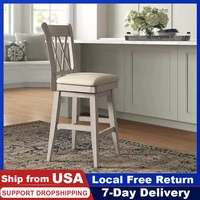 30 inch farmhouse dining chairs 360%c2%b0 wooden swivel stools with double x back soft fabric upholstered counter height bar stools